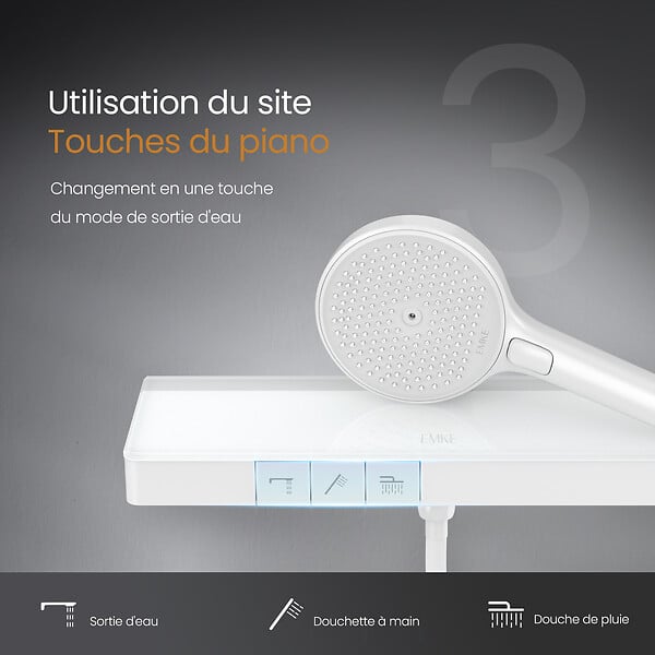 EMKE - EMKE Colonne de douche Thermostat Ensemble de colonne de douche avec plaque thermostatique de 40 cm, douchette à effet pluie, Blanc - large