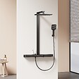 EMKE - EMKE Colonne de Douche Theramostat 38°C verrouillage de sécurité douche de pluie avec mitigeur, avec tablette extra large, homologué KTW, Anthracite - vignette