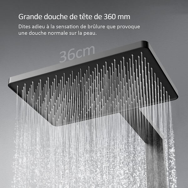 EMKE - EMKE Colonne de Douche Theramostat 38°C verrouillage de sécurité douche de pluie avec mitigeur, avec tablette extra large, homologué KTW, Anthracite - large