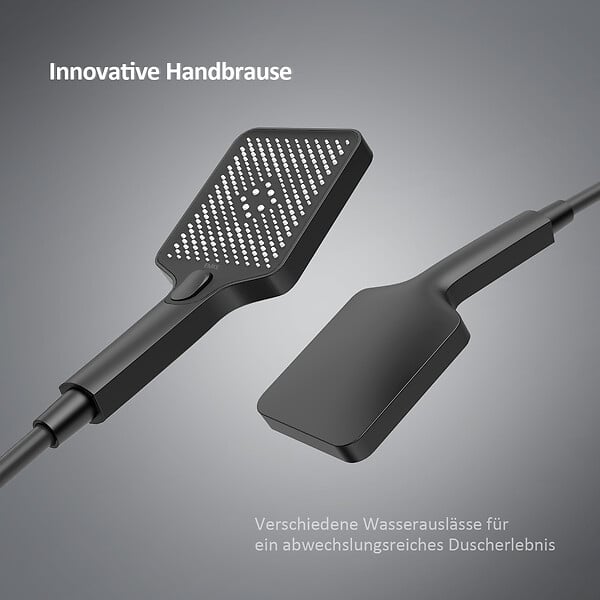 EMKE - EMKE Colonne de Douche Theramostat 38°C verrouillage de sécurité douche de pluie avec mitigeur, avec tablette extra large, homologué KTW, Anthracite - large