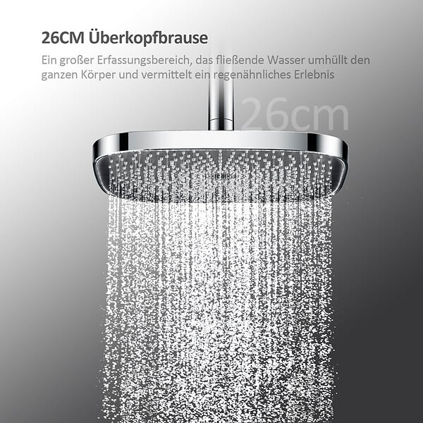 EMKE - EMKE Colonne de douche thermostatique Ensemble, Douchette multimode, Grande douche de tête, homologué KTW Galaxie Modèle, Chrome - large