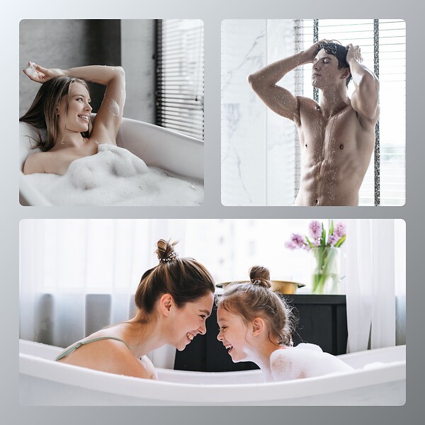 EMKE - EMKE Système de Douche avec Thermostat, Chrome, Éclairage LED, Ensemble Douche à Effet Pluie avec 3 Modes de Jet, avec Bec de Sortie Inférieur - large