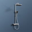 EMKE - EMKE Colonne de douche thermostat, douchette à 3 puissances de jet, jet cascade, set de douche avec étagère en verre, Certification KTW, Chrome - vignette