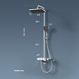 EMKE - EMKE Colonne de douche thermostat, douchette à 3 puissances de jet, jet cascade, set de douche avec étagère en verre, Certification KTW, Chrome - vignette
