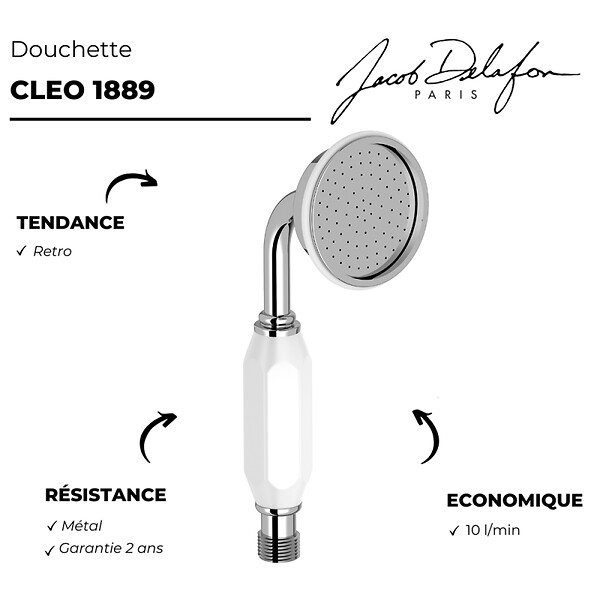 JACOB DELAFON - Pommeau de douche Cléo 1889 chrome + flexible - large