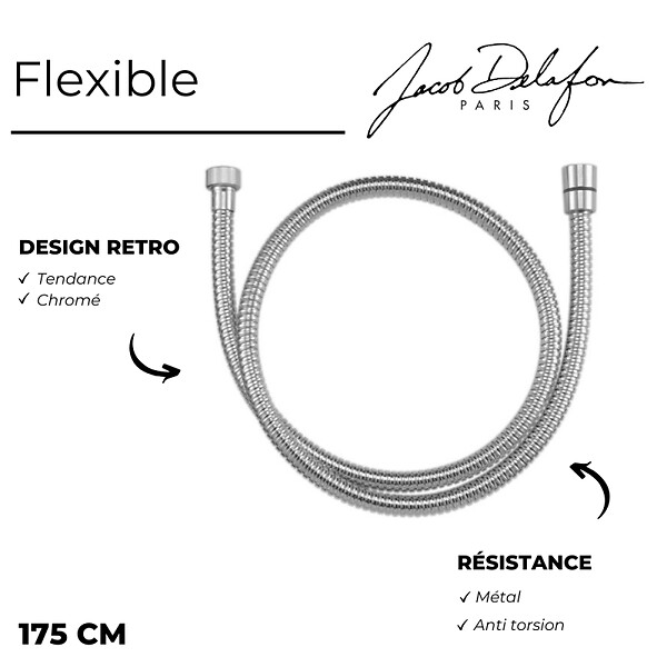 JACOB DELAFON - Pommeau de douche Cléo 1889 chrome + flexible - large