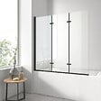 EMKE - EMKE Pare-baignoire paroi de douche pour baignoire noir mat 3 parties pliable 120x140cm pare-baignoire 6mm NANO GLASS - vignette