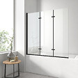 EMKE - EMKE Pare-baignoire paroi de douche pour baignoire noir mat 3 parties pliable 130x140cm pare-baignoire 6mm NANO GLASS - vignette