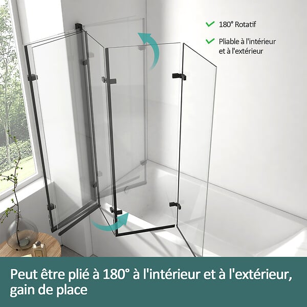 EMKE - EMKE Pare-baignoire paroi de douche pour baignoire noir mat 3 parties pliable 130x140cm pare-baignoire 6mm NANO GLASS - large