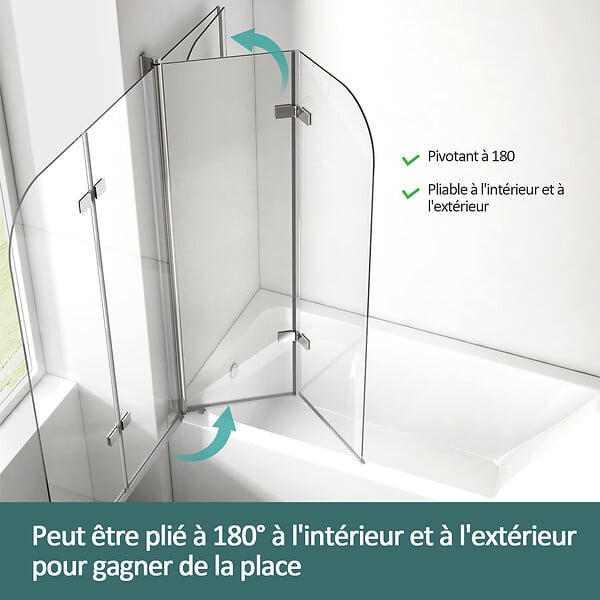 EMKE - EMKE Pare-Baignoire 100 x 140 cm – Paroi de Douche Pliable en Verre Trempé 6 mm avec Revêtement Nano, Installation Réversible - large