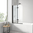 EMKE - EMKE Pare-Baignoire 100 x 140 cm Noir Mat – Paroi de Baignoire Pliable 2 Volets, Verre Trempé 6 mm avec Revêtement Nano - vignette