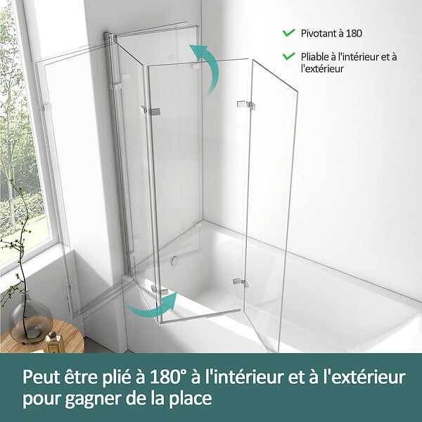 EMKE - EMKE Pare de baignoire en 6 mm verre securit Paroi de douche pliable pour baignoire - 130 x 140 cm - Revêtement Nano facile à nettoyer - large