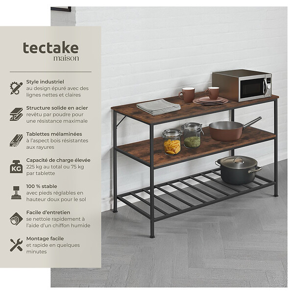 TECTAKE - Étagère de cuisine Akeley Bois foncé industriel, rustique - large