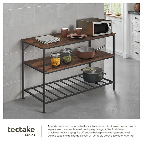 TECTAKE - Étagère de cuisine Akeley Bois foncé industriel, rustique - large