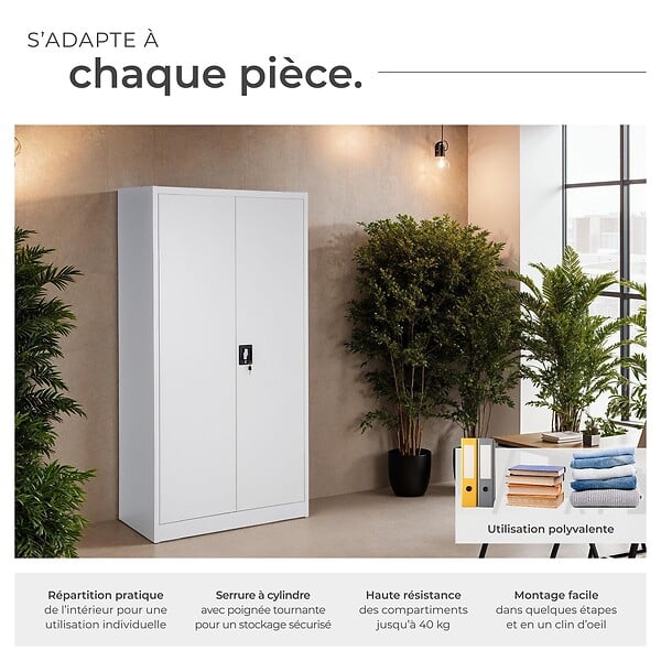 TECTAKE - Vestiaire métallique comprenant 6 casiers et 1 penderie intégrée gris - large
