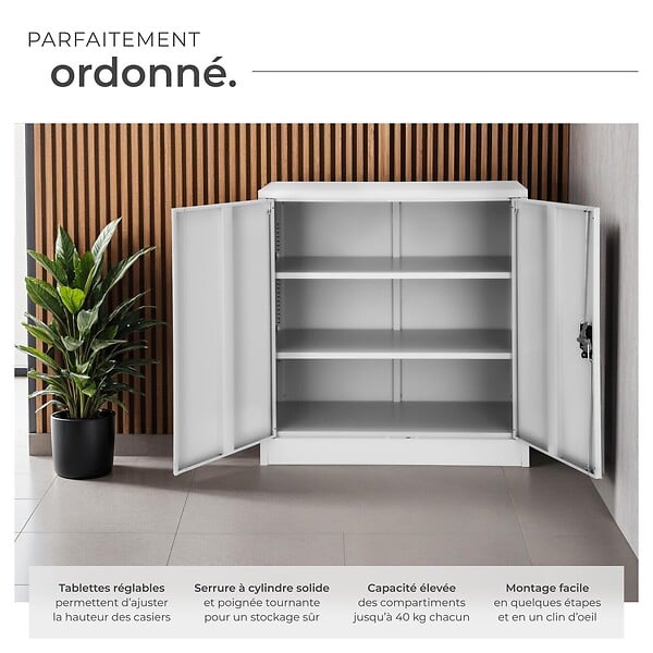 TECTAKE - Armoire métallique à dossiers 3 étagères 90x40x90cm gris - large