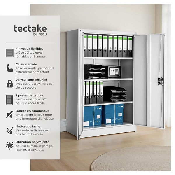 TECTAKE - Armoire métallique à dossiers 4 niveaux 140x90x40cm gris - large