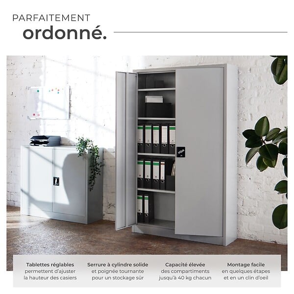 TECTAKE - Armoire métallique à dossiers 4 niveaux 140x90x40cm gris - large