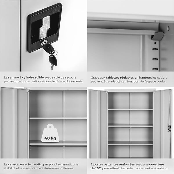 TECTAKE - Armoire métallique à dossiers 4 niveaux 140x90x40cm gris - large