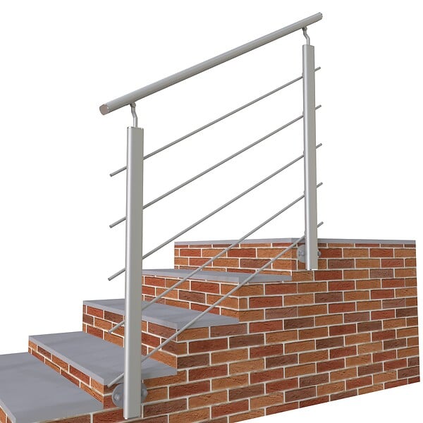AICA SANITAIRE - Garde-corps - Pour intérieur et extérieur - Aluminium argenté - Avec 5 traverses et 1 main courante - 100cm - Fixation latérale - large