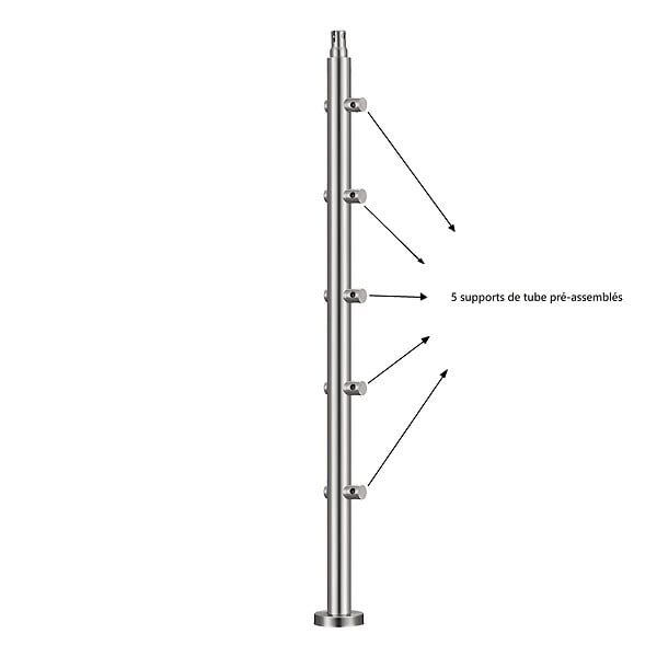 AICA SANITAIRE - Garde-corps 180cm argenté, 1 main courante, 5 traverses, inox 201, intérieur et extérieur, design moderne - kit complet - large