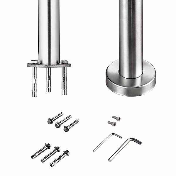 AICA SANITAIRE - Garde-corps 180cm argenté, 1 main courante, 5 traverses, inox 201, intérieur et extérieur, design moderne - kit complet - large