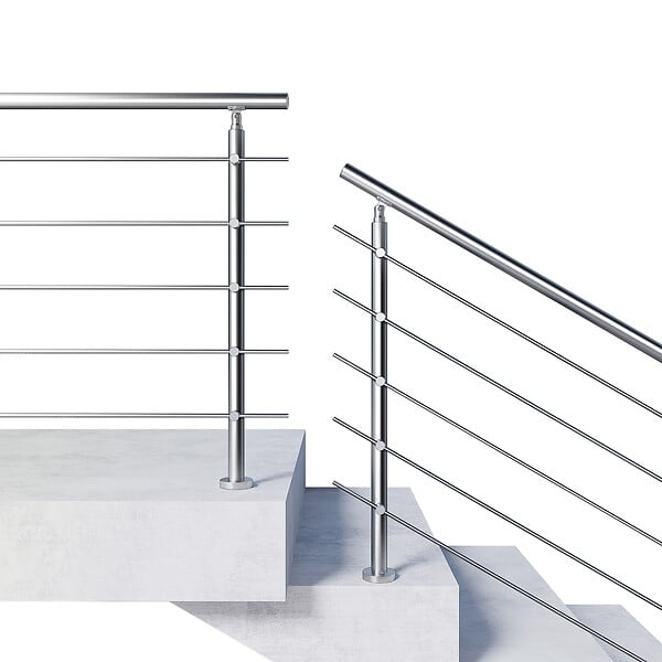 AICA SANITAIRE - Garde-corps 200cm argenté, 1 main courante, 5 traverses, inox 201, intérieur et extérieur, design moderne - kit complet - large