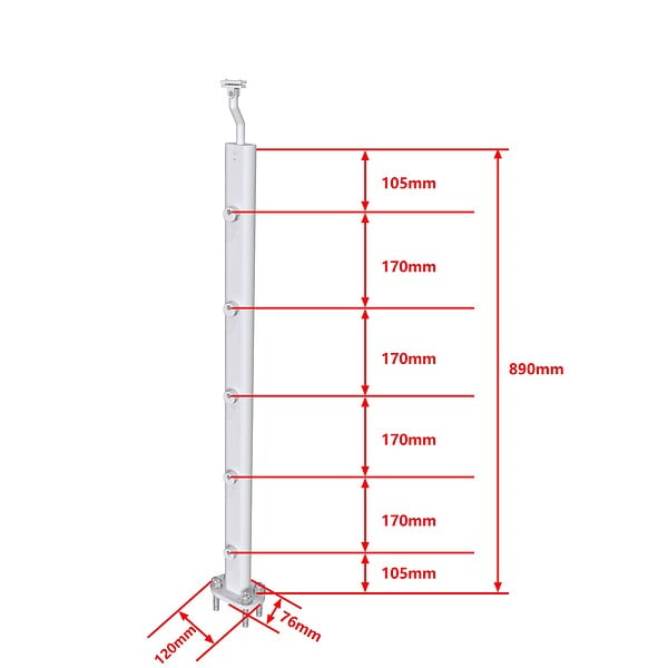 AICA SANITAIRE - Poteau de garde-corps - Pour intérieur et extérieur - Aluminium argenté - Fixation à plat - large
