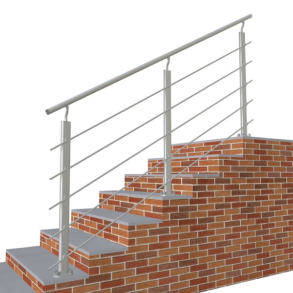 AICA SANITAIRE - Garde-corps - Pour intérieur et extérieur - Aluminium argenté - Avec 5 traverses et 1 main courante - 200cm - Fixation à plat - large