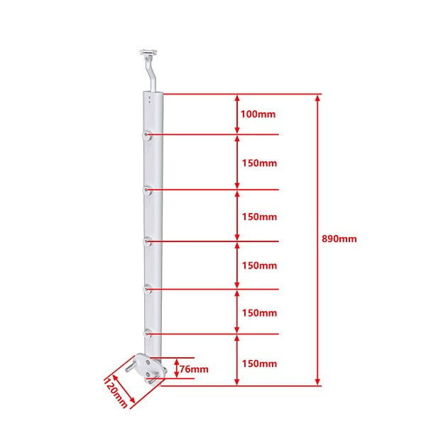 AICA SANITAIRE - Poteau de garde-corps - Pour intérieur et extérieur - Aluminium argenté - Fixation latérale - large