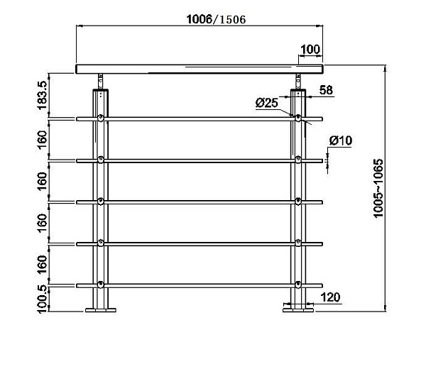AICA SANITAIRE - Garde-corps - Pour intérieur et extérieur - Aluminium argenté - Avec 5 traverses et 1 main courante - 100cm - Fixation à plat - large