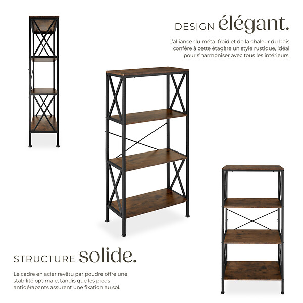 TECTAKE - Etagère Barry 61,5x31,5x133,5cm Bois foncé industriel, rustique - large