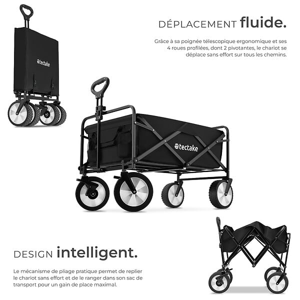 TECTAKE - Chariot pliable LEON avec freins, capacité de charge 80kg noir - large