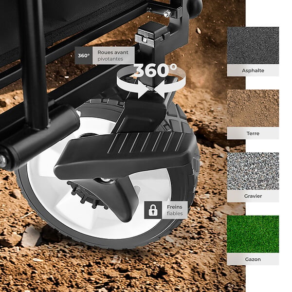 TECTAKE - Chariot pliable LEON avec freins, capacité de charge 80kg noir - large