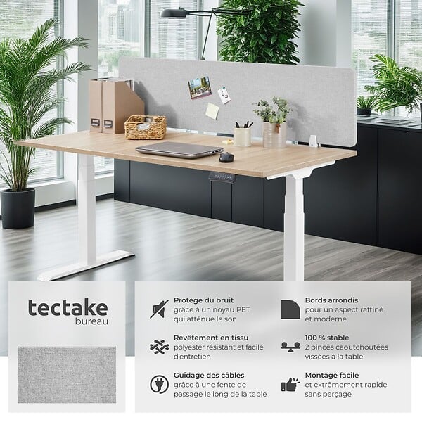 TECTAKE - Cloison de bureau Noisy avec coins arrondis gris - large
