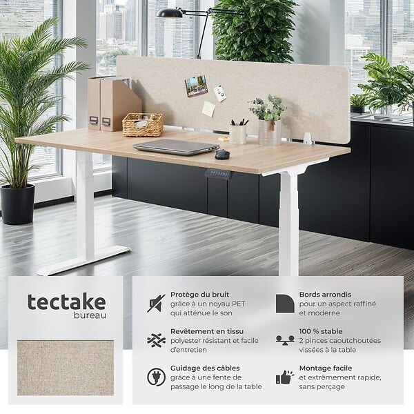 TECTAKE - Cloison de bureau Noisy avec coins arrondis beige - large
