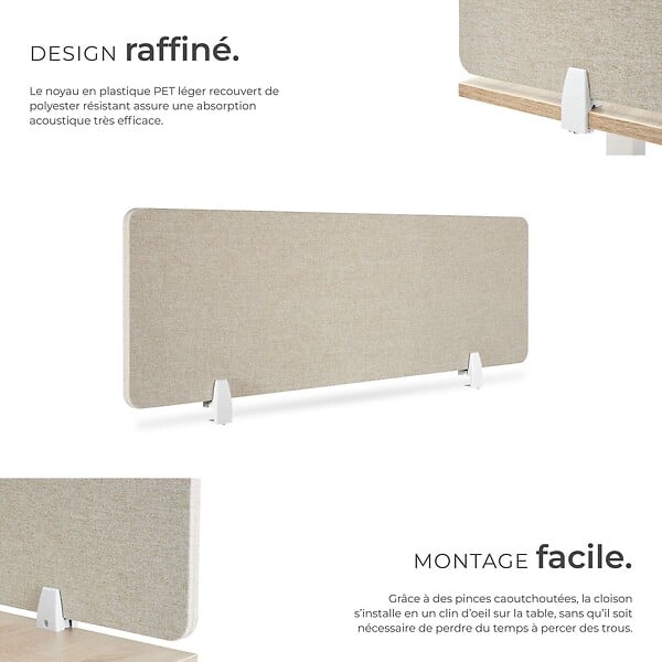 TECTAKE - Cloison de bureau Noisy avec coins arrondis beige - large