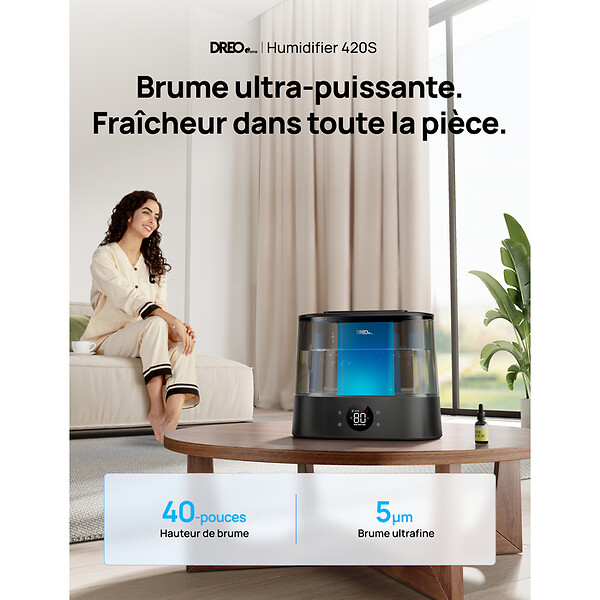 DREO - Humidificateur DREO 420S 4L silencieux avec autonomie 30H - large