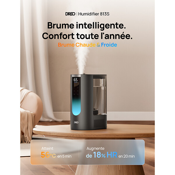 DREO - Humidificateur DREO 813S 6L chaud et froid silencieux autonomie 45H - large