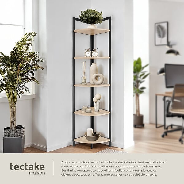 TECTAKE - Étagère d’angle Castlebar 30 x 30 x 150 cm Bois clair industriel, Chêne Sonoma - large
