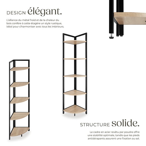 TECTAKE - Étagère d’angle Castlebar 30 x 30 x 150 cm Bois clair industriel, Chêne Sonoma - large