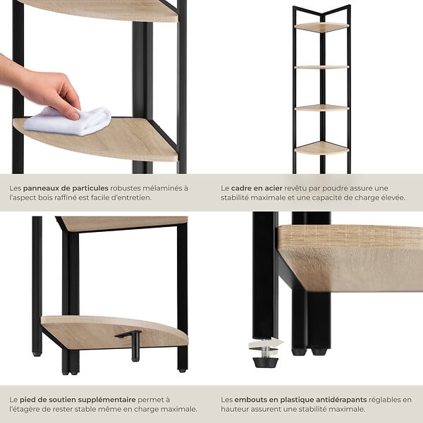 TECTAKE - Étagère d’angle Castlebar 30 x 30 x 150 cm Bois clair industriel, Chêne Sonoma - large
