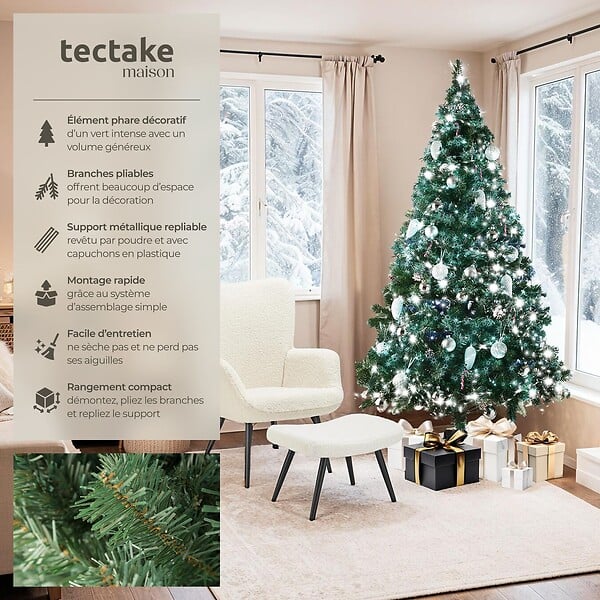 TECTAKE - Sapin de Noël artificiel avec support métallique  vert - large