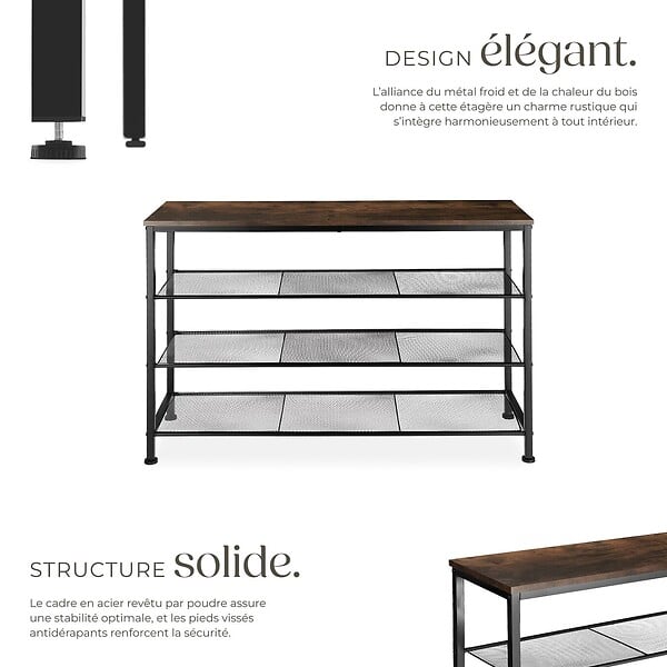 TECTAKE - Étagère à chaussures PORTSMOUTH 100x30,5x72,5cm Bois foncé industriel, rustique - large