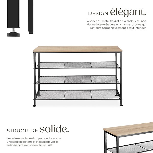 TECTAKE - Étagère à chaussures PORTSMOUTH 100x30,5x72,5cm Bois clair industriel, Chêne Sonoma - large