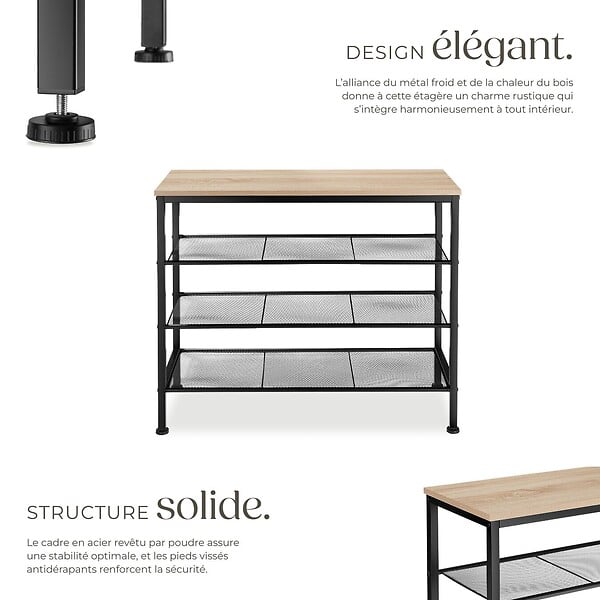 TECTAKE - Étagère à chaussures NEWPORT 80,5x30,5x72,5cm Bois clair industriel, Chêne Sonoma - large