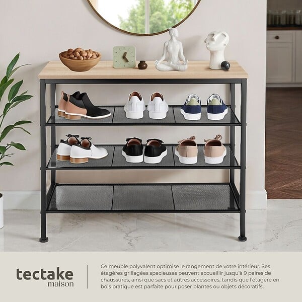 TECTAKE - Étagère à chaussures NEWPORT 80,5x30,5x72,5cm Bois clair industriel, Chêne Sonoma - large
