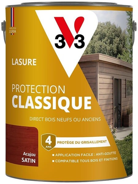 V33 BOIS - Lasure protection classique - Acajou - 5L - large