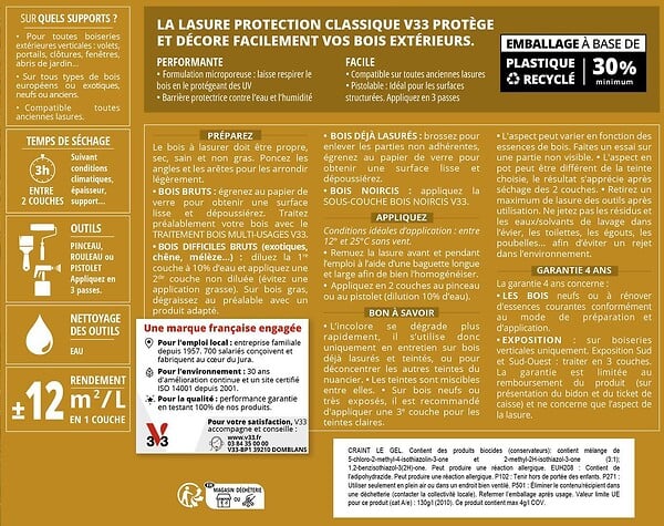 V33 BOIS - Lasure protection classique - Acajou - 5L - large