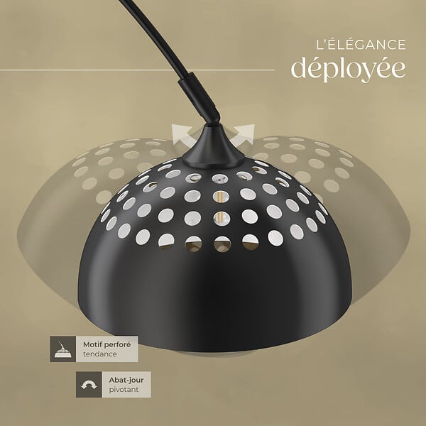 TECTAKE - Lampe sur pied ARCUS en acier style rétro, 60W noir - large